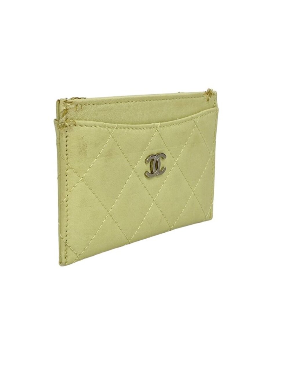 ★SOLD★ Chanel Card Case Quilted Lambskin Light Green Silver - Picture 2 of 8